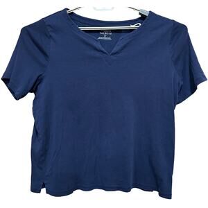Talbots Shirt Plus 2X Blue V Neck Short Sleeve Minimalist Basic 100% Pima Cotton